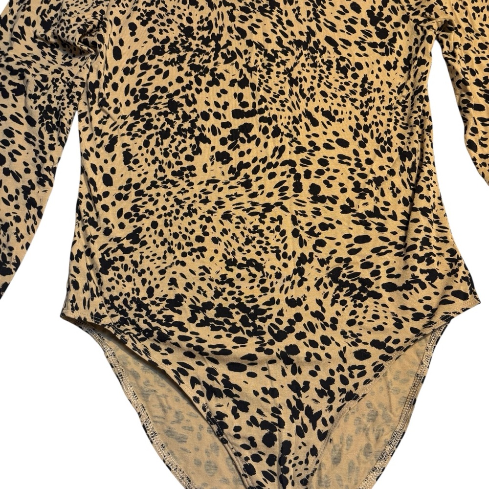 Daily Ritual Bodysuit Small Tan Black Animal Print Cotton Modal Elastane Stretch - Picture 4 of 12